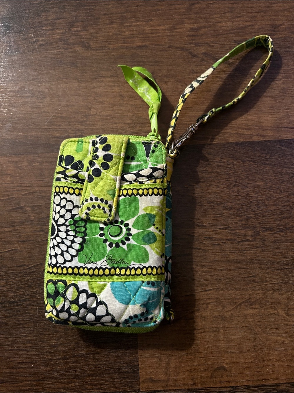 Vera Bradley Lime Green Floral Quilted Wristlet Phone Pouch